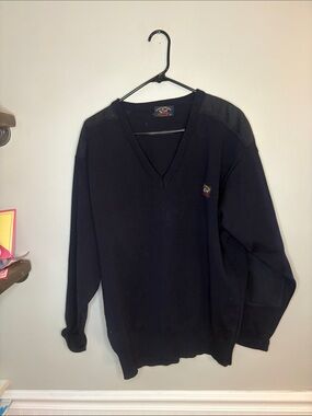 Paul & Shark Navy V-Neck Sweater with Shoulder Panels